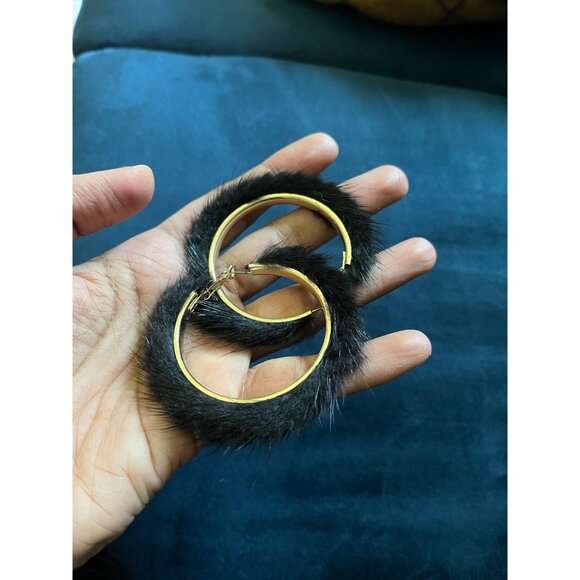 Large Big Black hoops fur Pierced chunky Pageant Earrings - Picture 2 of 5